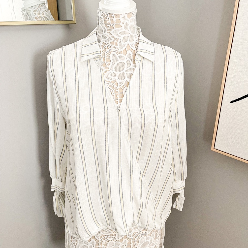 White + Yellow Stripe Blouse